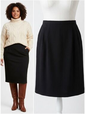Vintage Hawksley and Wight Black 100% Worsted Wool Pencil Skirt w/ Pockets 16W